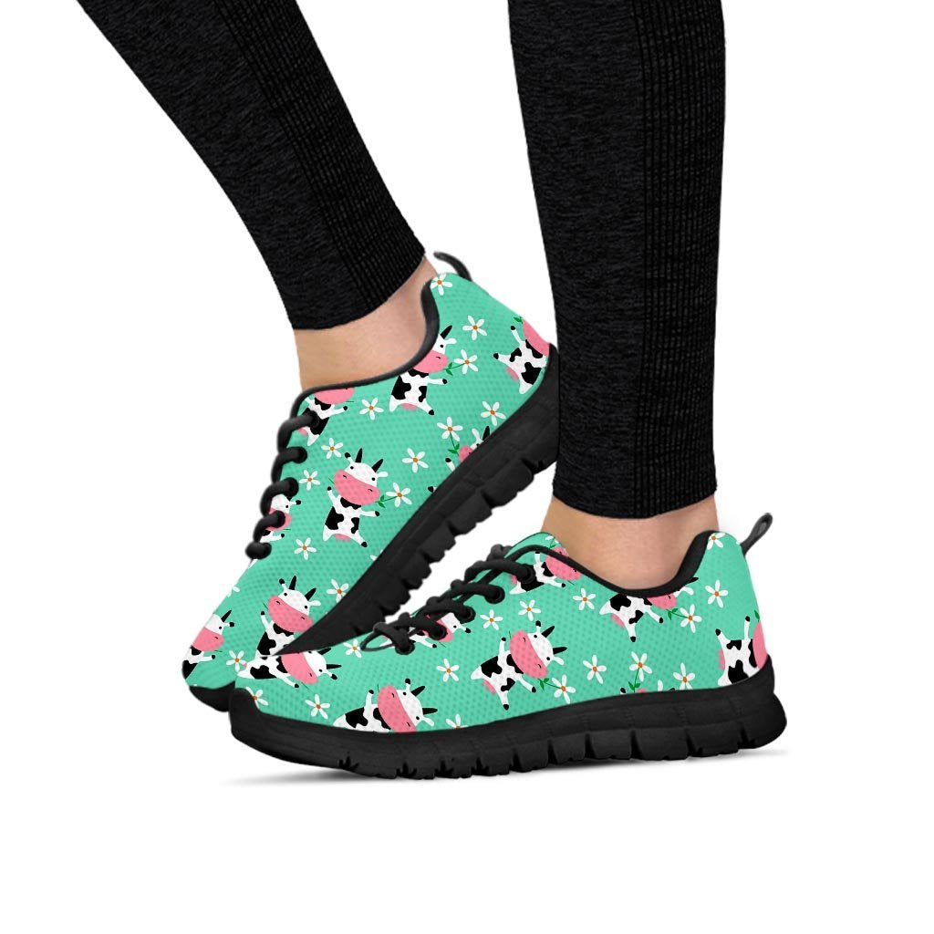 Cute Cow Floral Print Women's Sneakers-grizzshop