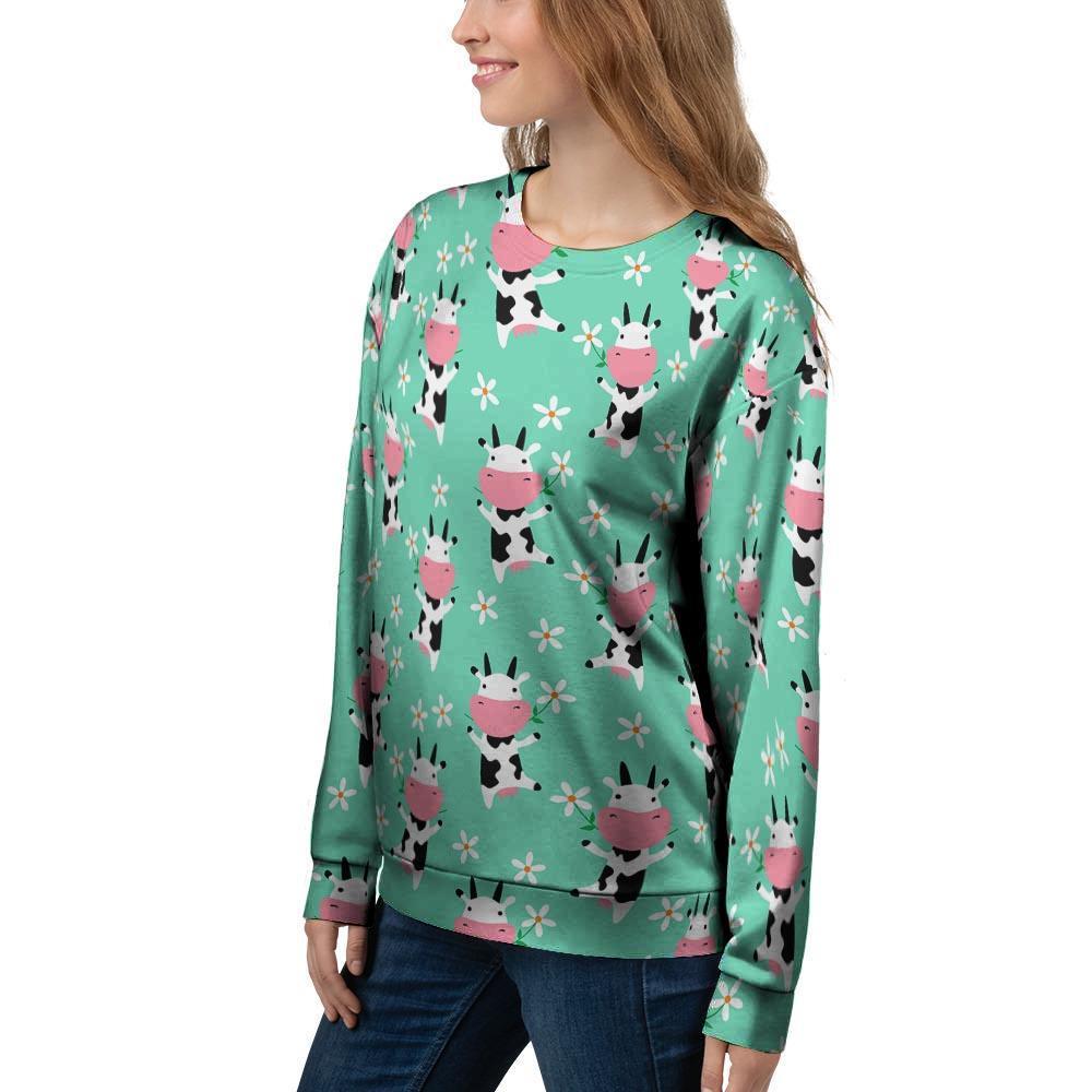 Cute Cow Floral Print Women's Sweatshirt-grizzshop