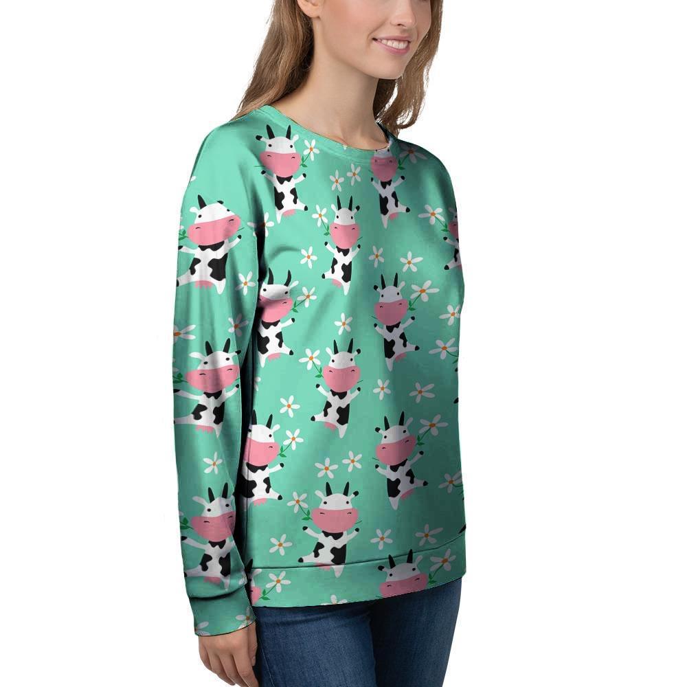 Cute Cow Floral Print Women's Sweatshirt-grizzshop