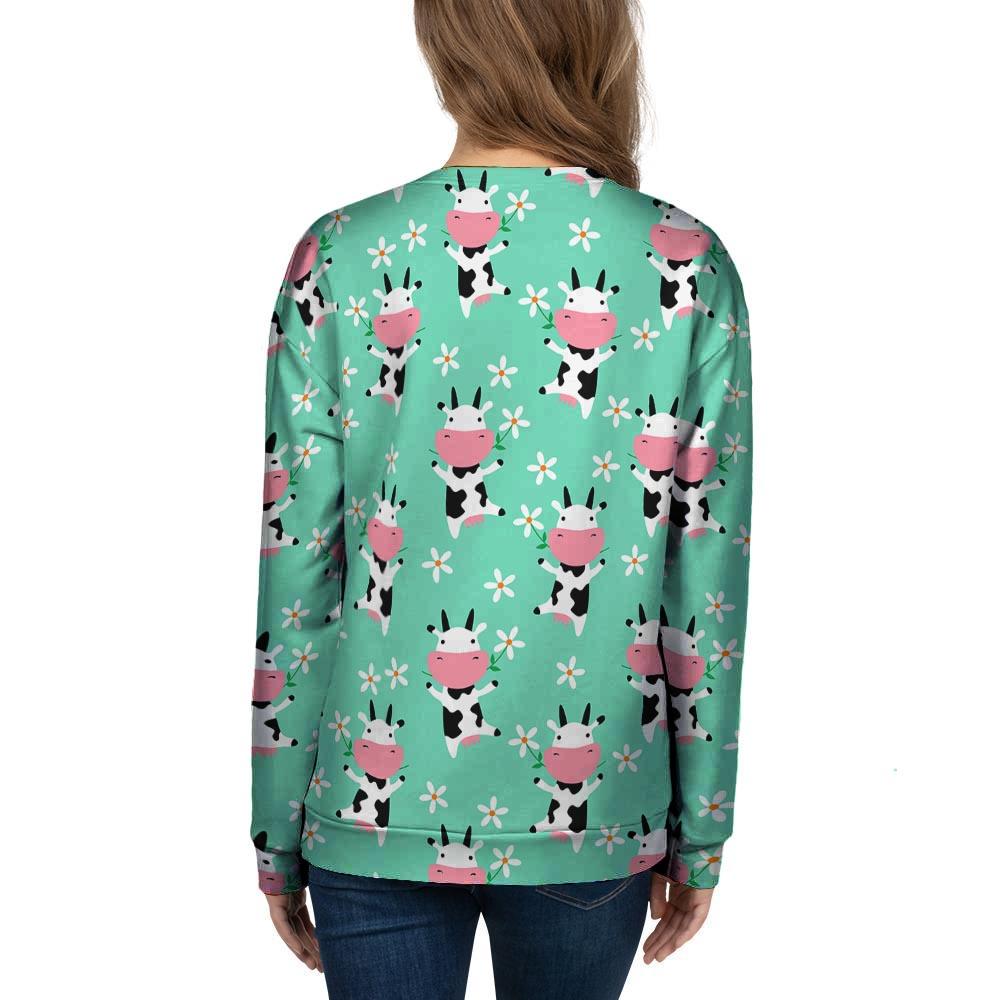 Cute Cow Floral Print Women's Sweatshirt-grizzshop