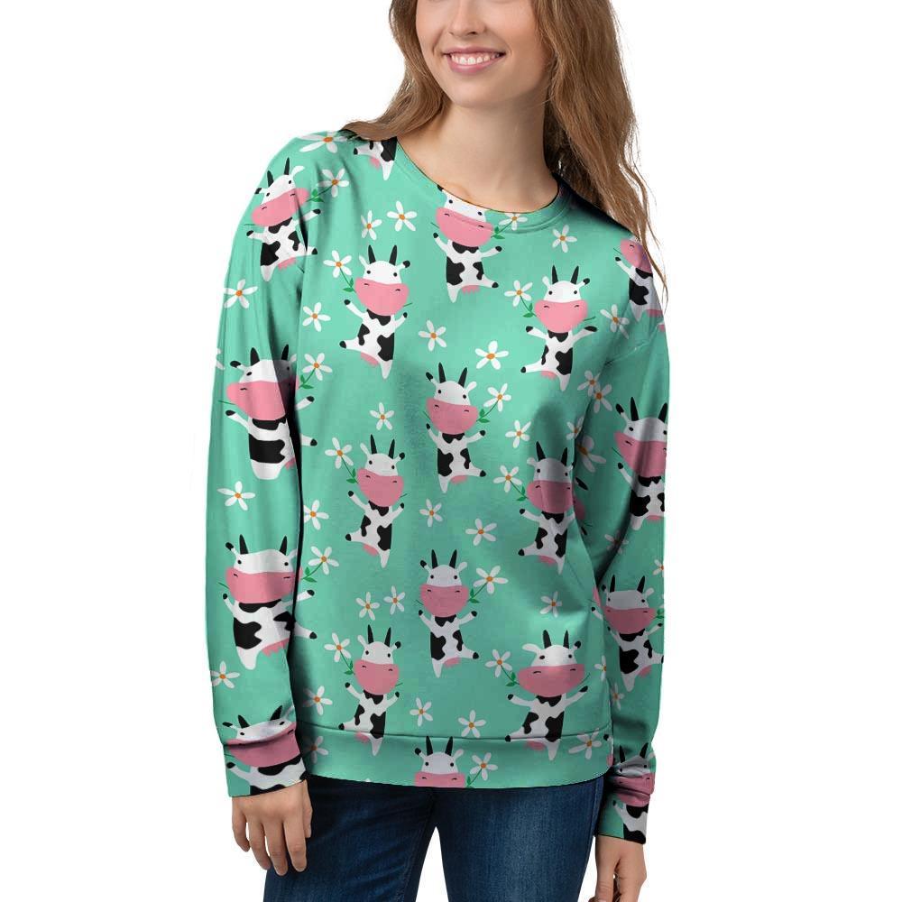 Cute Cow Floral Print Women's Sweatshirt-grizzshop