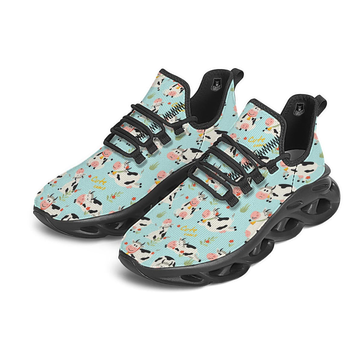 Cute Cow Print Black Running Shoes-grizzshop