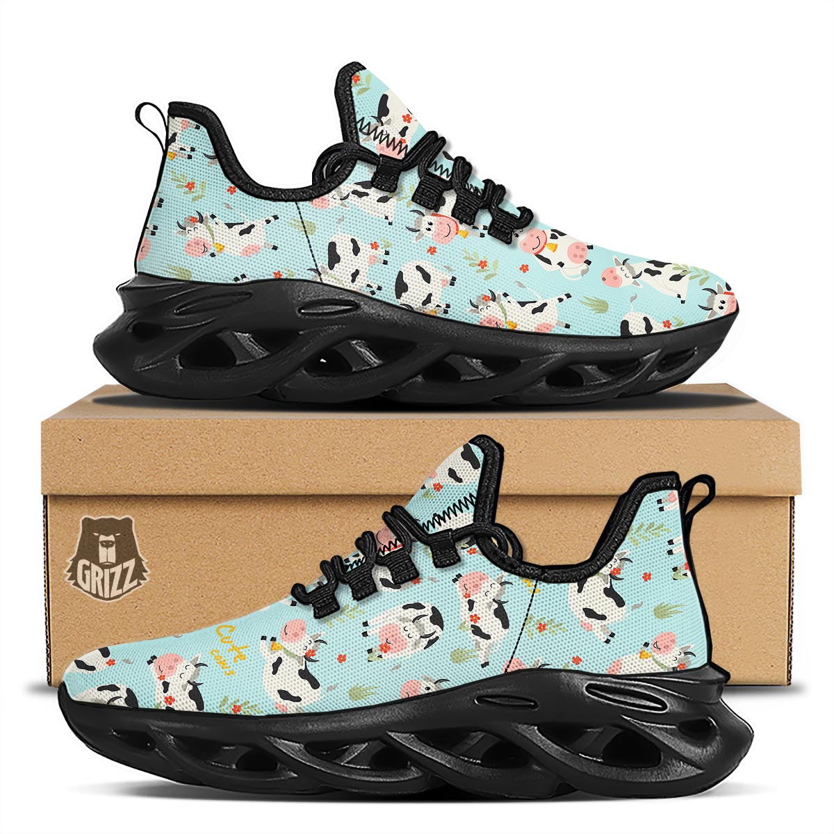 Cute Cow Print Black Running Shoes-grizzshop