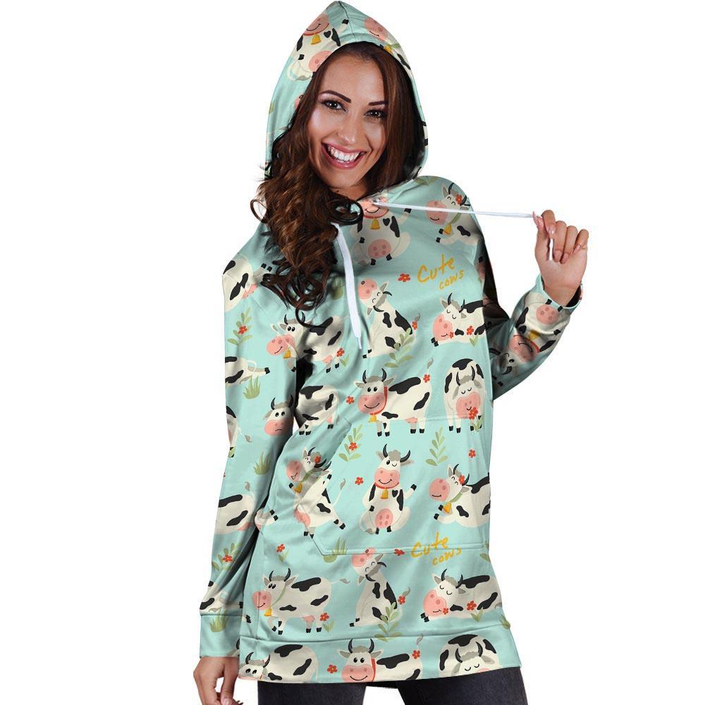 Cute Cow Print Hoodie Dress-grizzshop