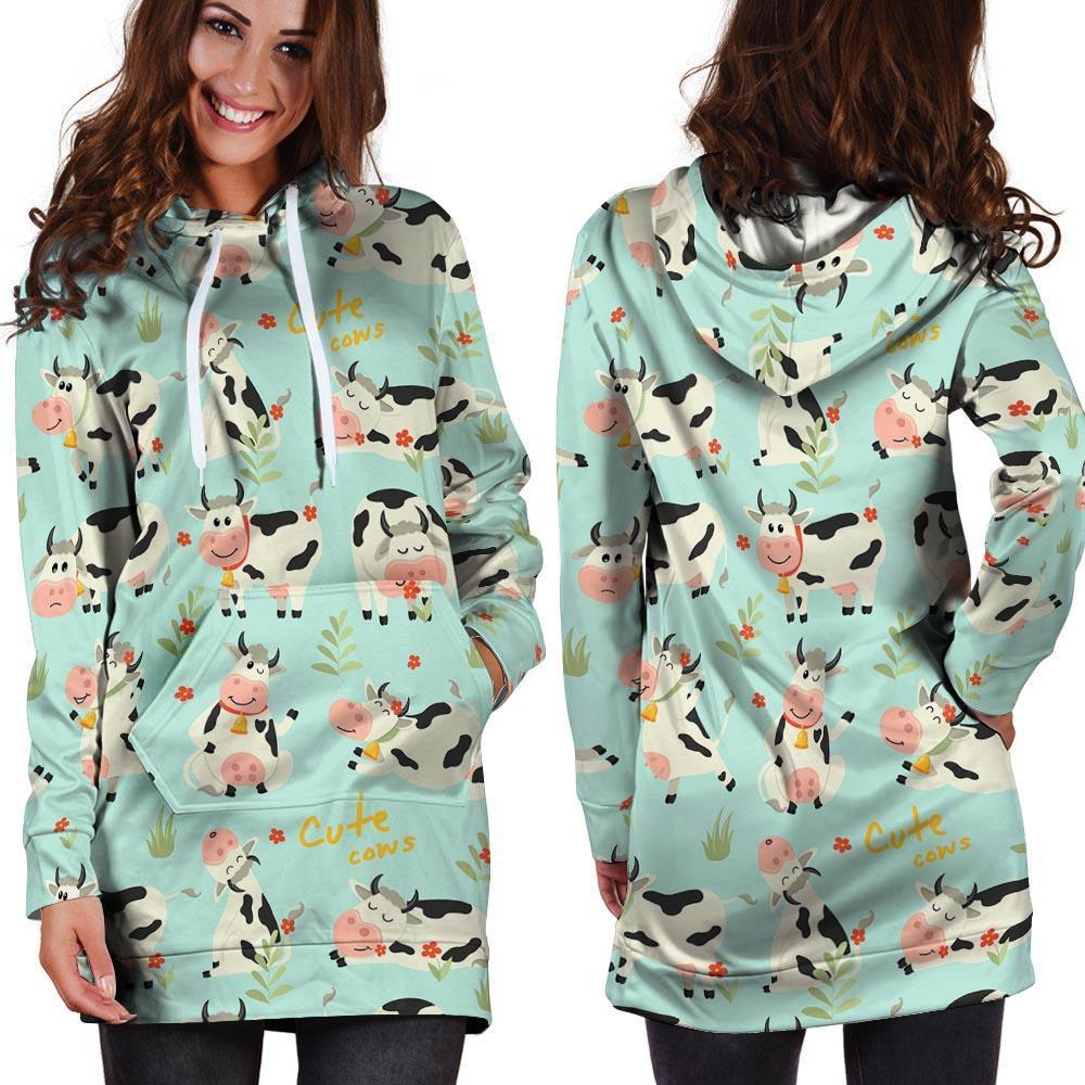 Cute Cow Print Hoodie Dress-grizzshop