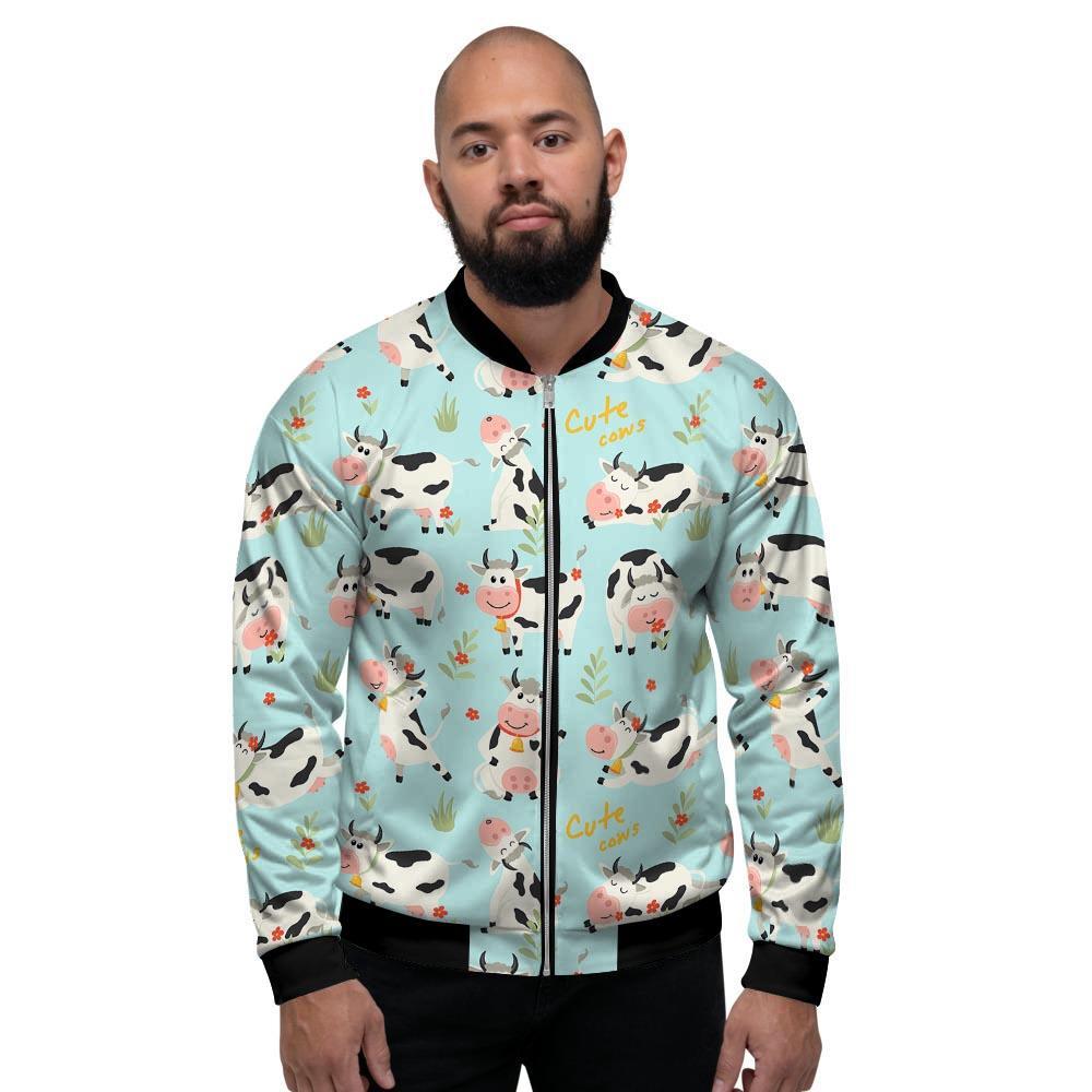 Cute Cow Print Men's Bomber Jacket-grizzshop