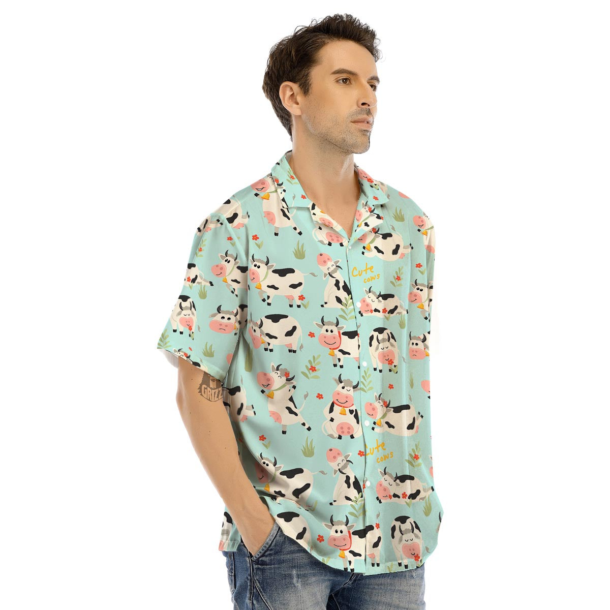 Cute Cow Print Men’s Hawaiian Shirt-grizzshop