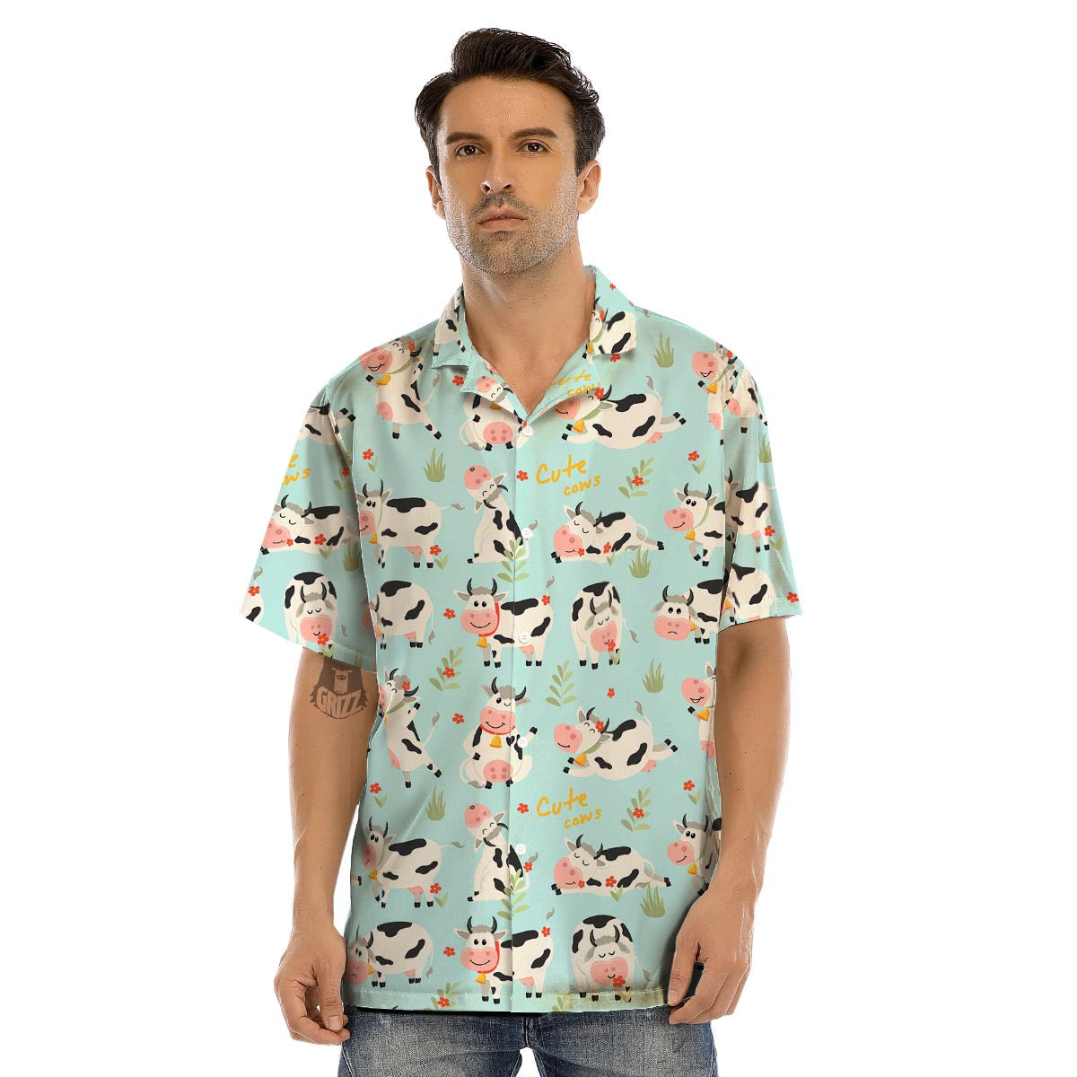 Cute Cow Print Men’s Hawaiian Shirt-grizzshop