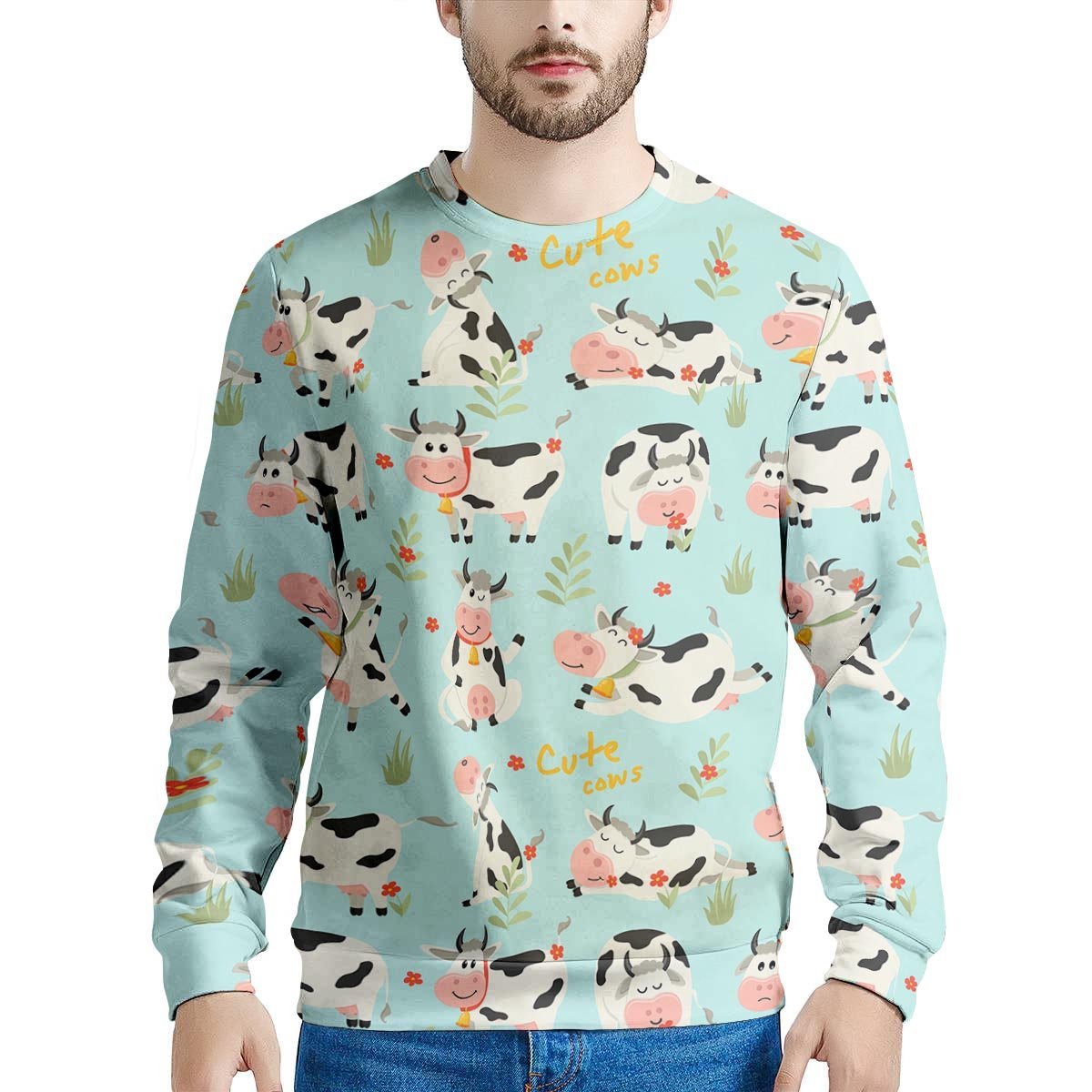 Cute Cow Print Men's Sweatshirt-grizzshop