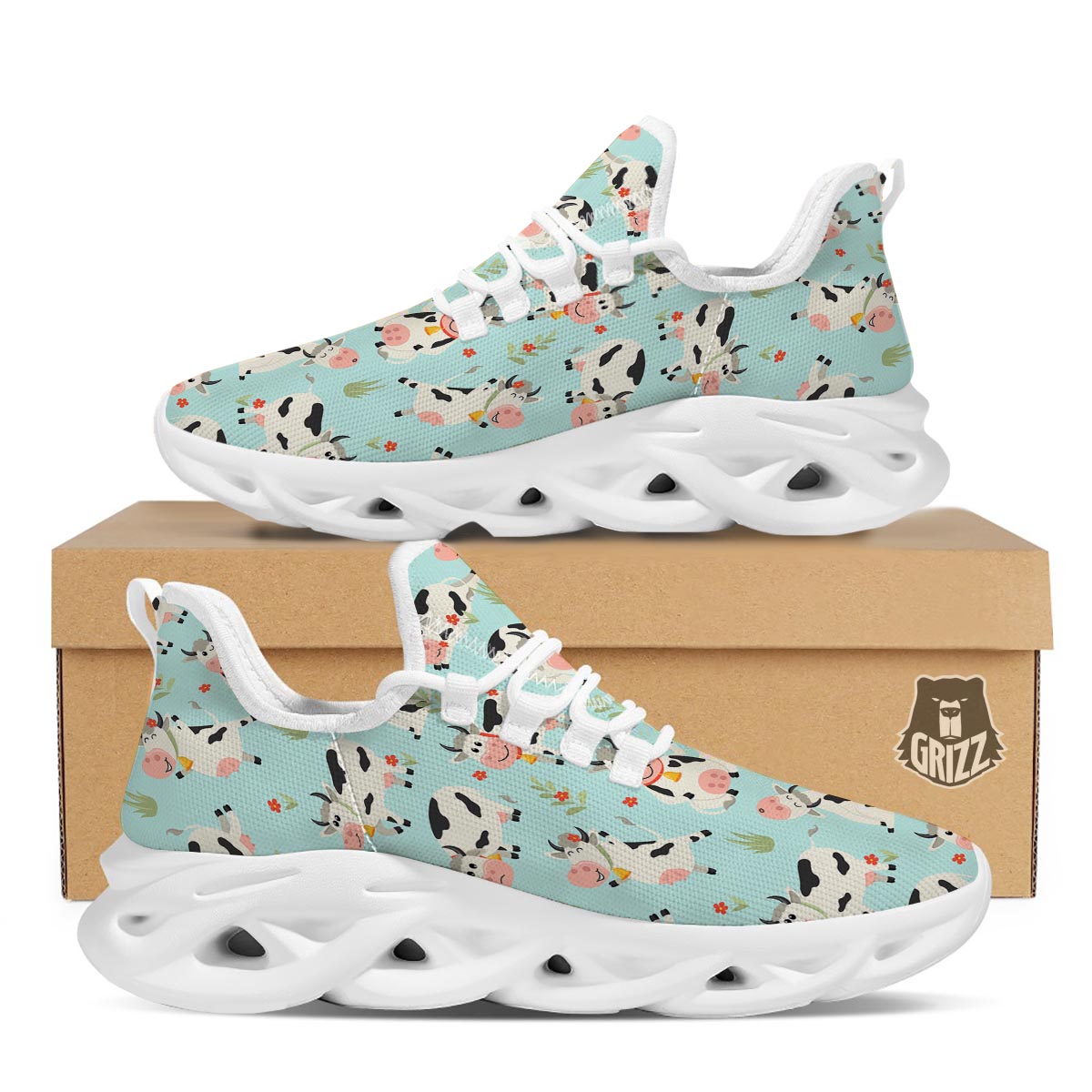 Cute Cow Print White Running Shoes-grizzshop