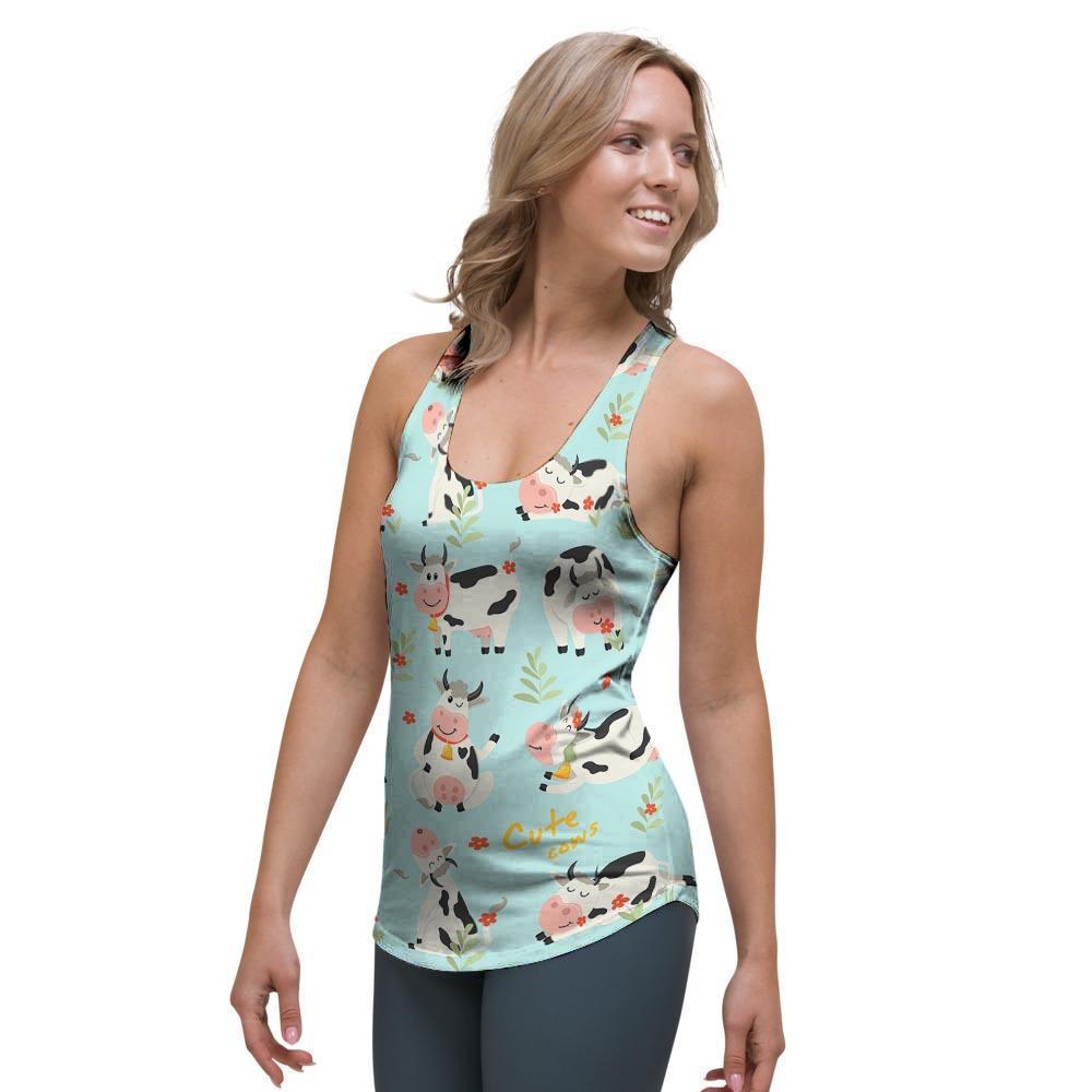 Cute Cow Print Women's Racerback Tank Top-grizzshop