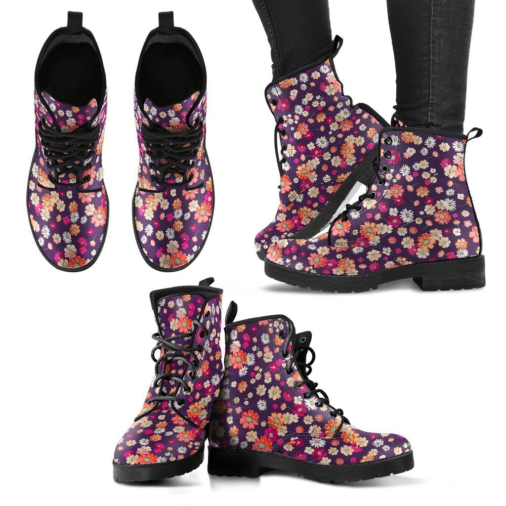 Cute Daisy Colorful Pattern Print Men Women Leather Boots-grizzshop