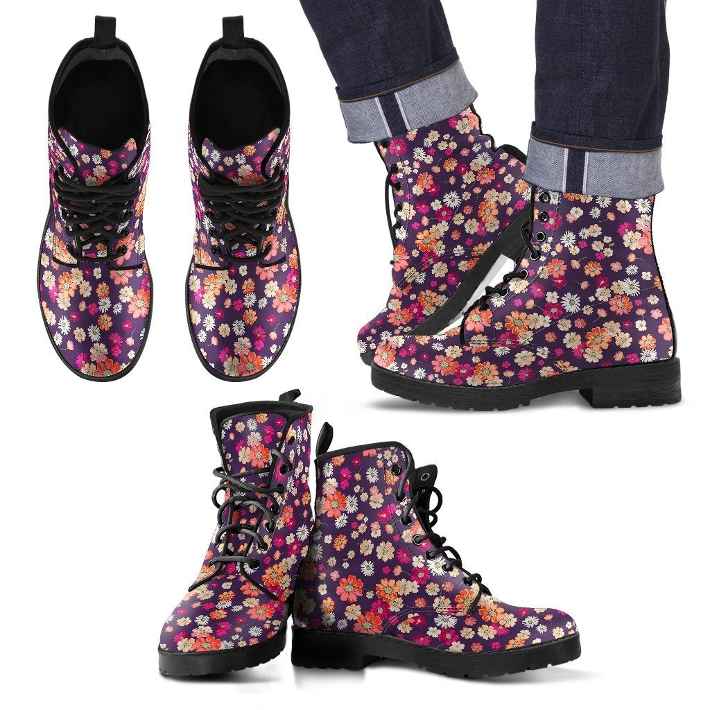 Cute Daisy Colorful Pattern Print Men Women Leather Boots-grizzshop