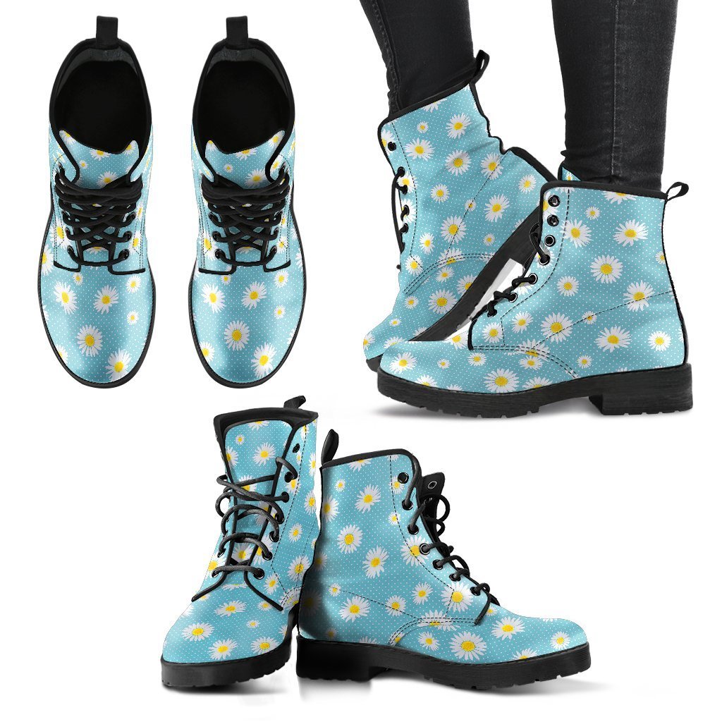 Cute Daisy Polka dot Pattern Print Men Women Leather Boots-grizzshop