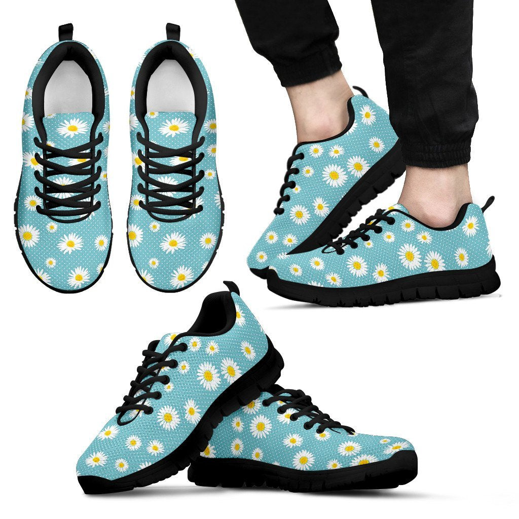 Cute Daisy Polkadot Pattern Print Black Sneaker Shoes For Men Women-grizzshop