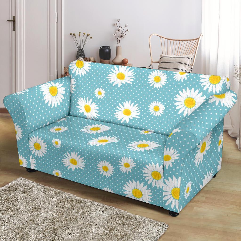 Cute Daisy Polkadot Pattern Print Loveseat Cover-grizzshop