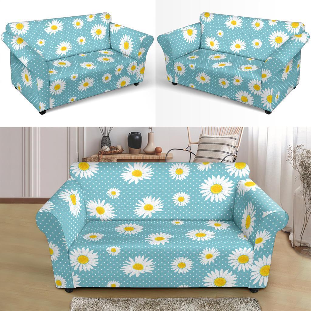 Cute Daisy Polkadot Pattern Print Loveseat Cover-grizzshop