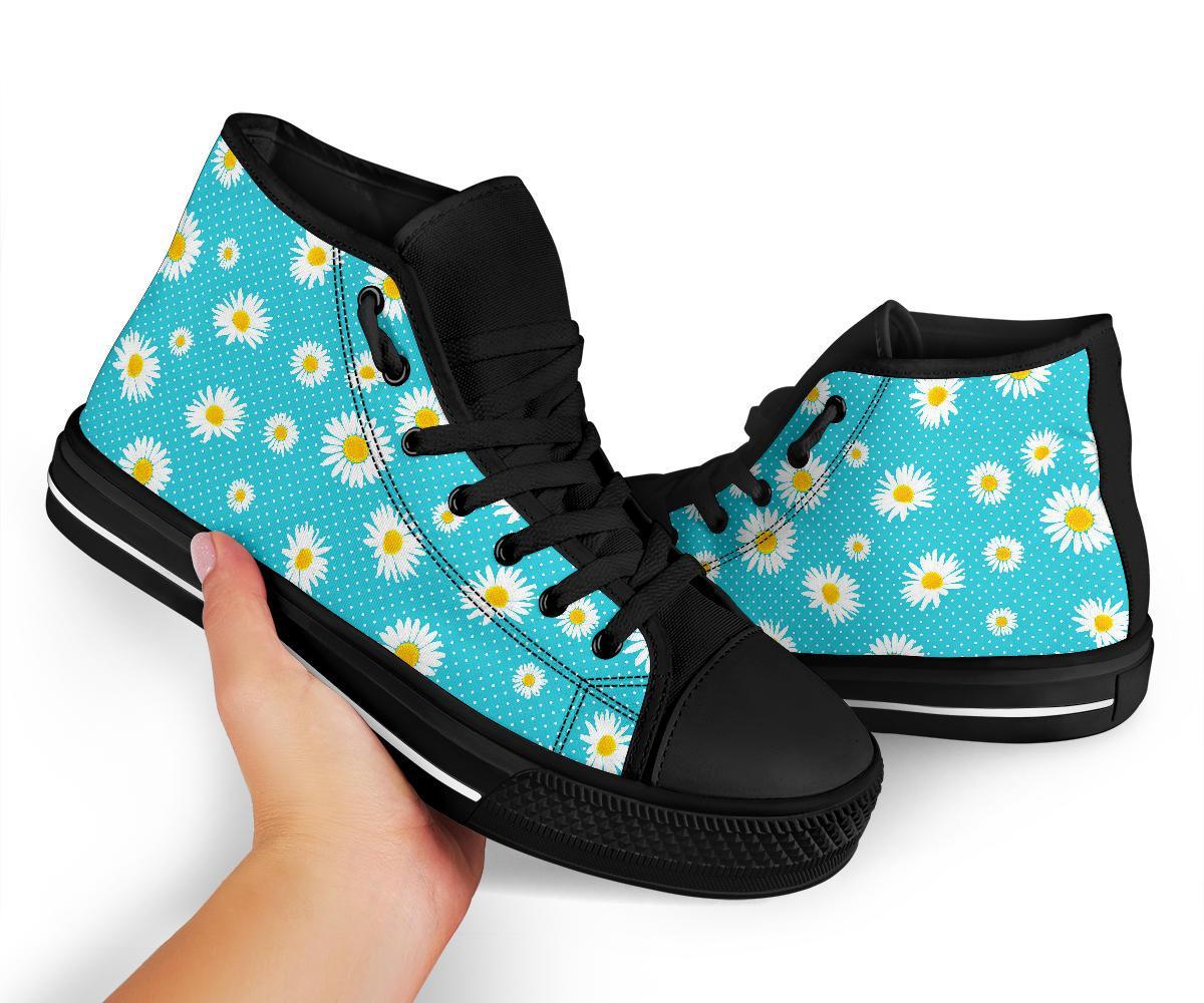 Cute Daisy Polkadot Pattern Print Men Women's High Top Shoes-grizzshop