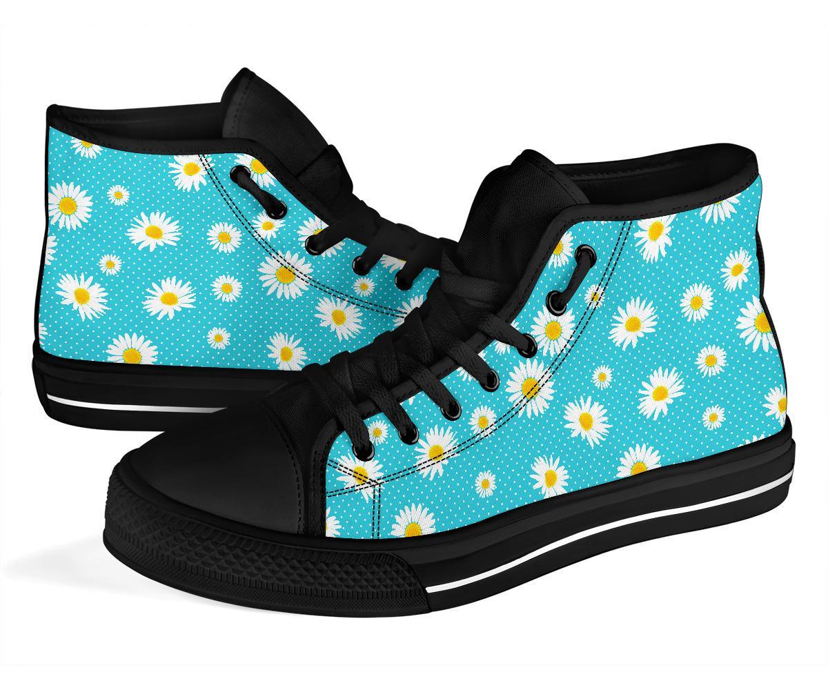 Cute Daisy Polkadot Pattern Print Men Women's High Top Shoes-grizzshop