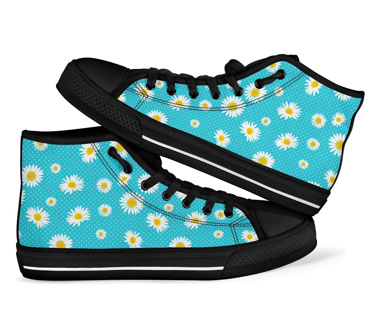 Cute Daisy Polkadot Pattern Print Men Women's High Top Shoes-grizzshop