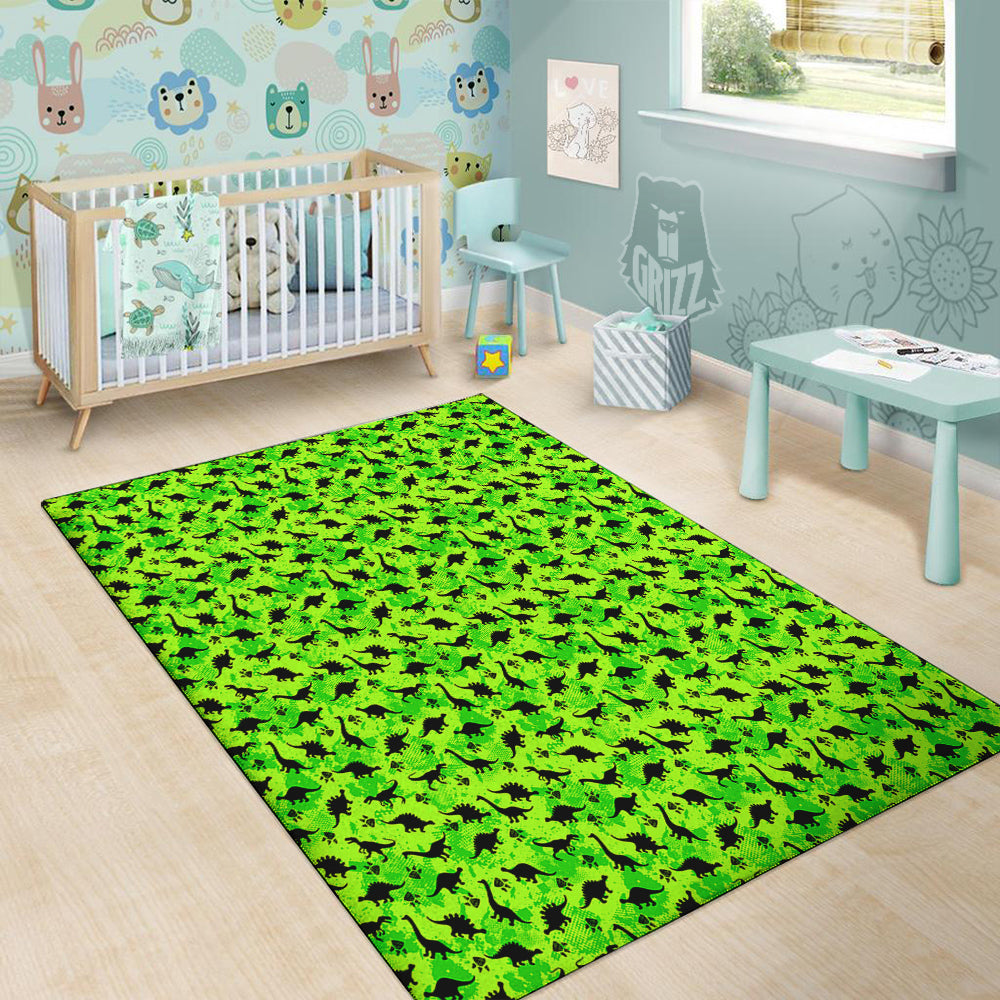Cute Dino Green Print Pattern Floor Mat-grizzshop