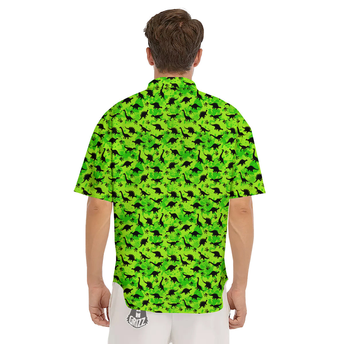 Cute Dino Green Print Pattern Men's Short Sleeve Shirts-grizzshop