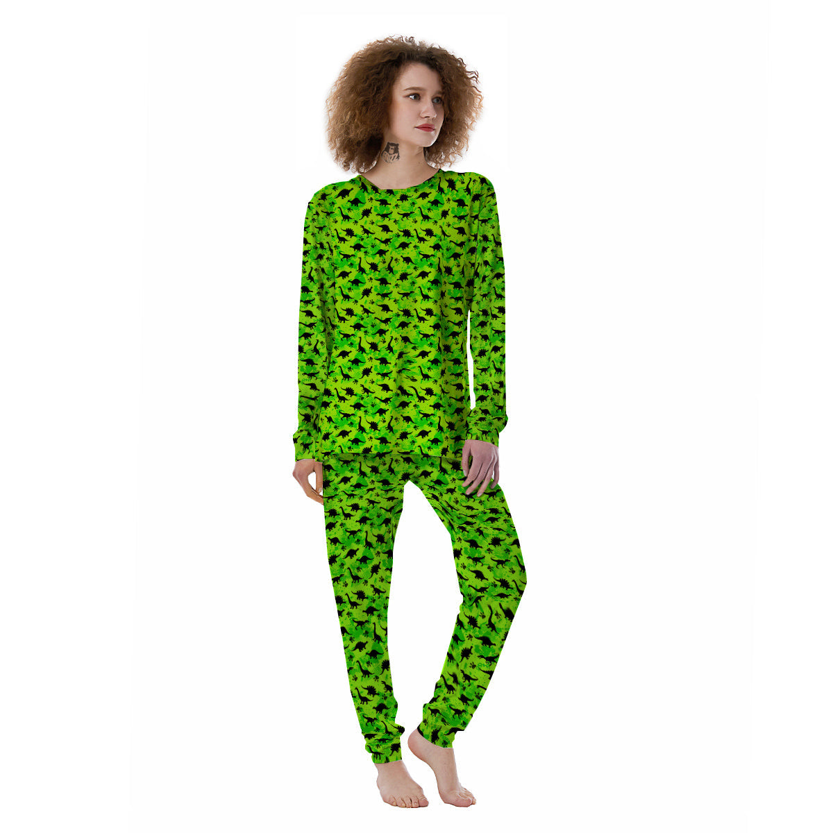 Cute Dino Green Print Pattern Women's Pajamas-grizzshop