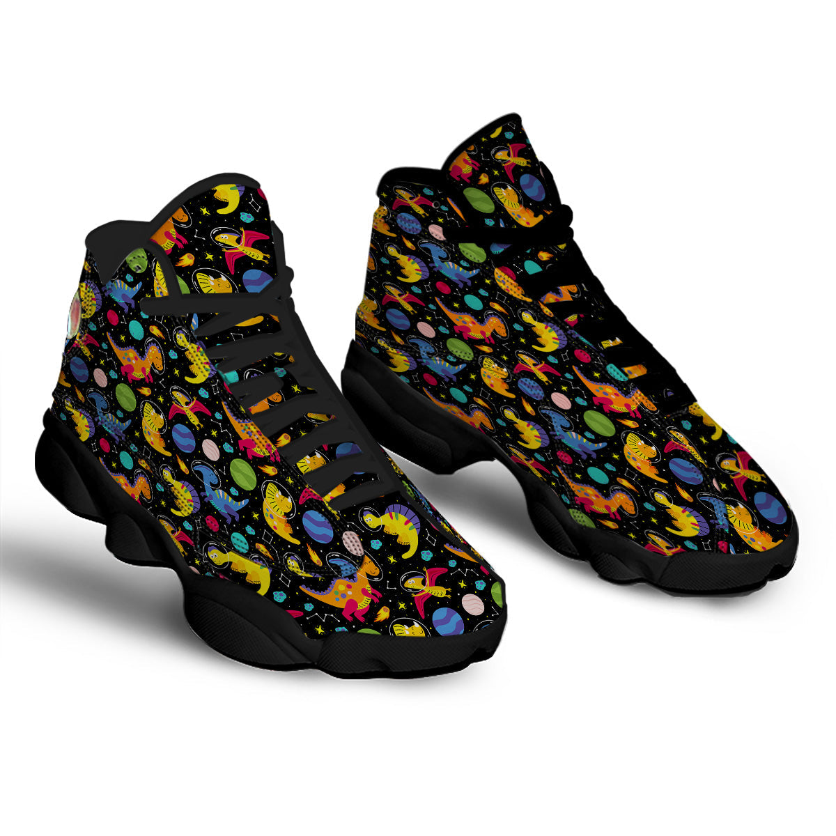 Cute Dinosaurs In Space Print Pattern Black Basketball Shoes-grizzshop