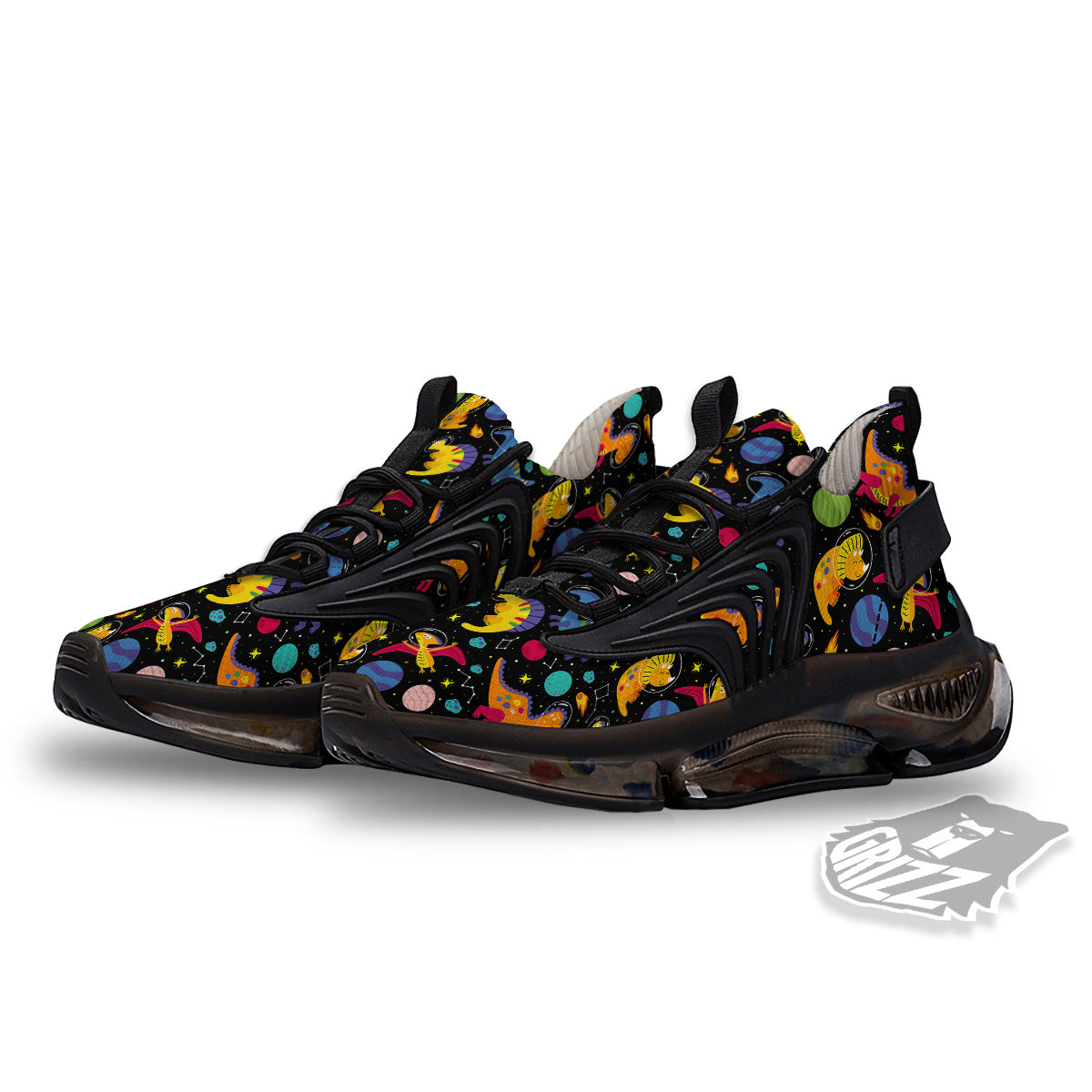 Cute Dinosaurs In Space Print Pattern Black Gym Shoes-grizzshop