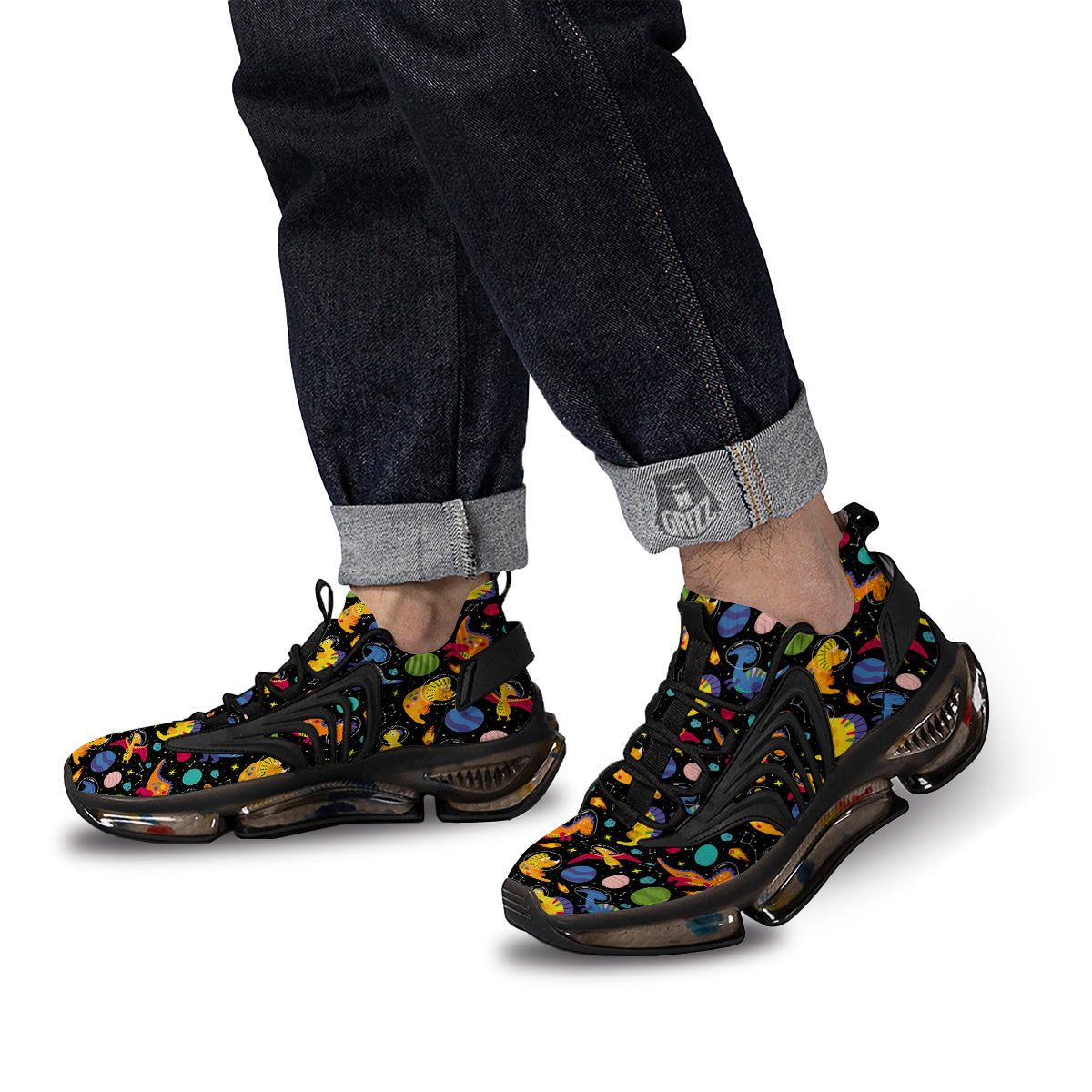Cute Dinosaurs In Space Print Pattern Black Gym Shoes-grizzshop