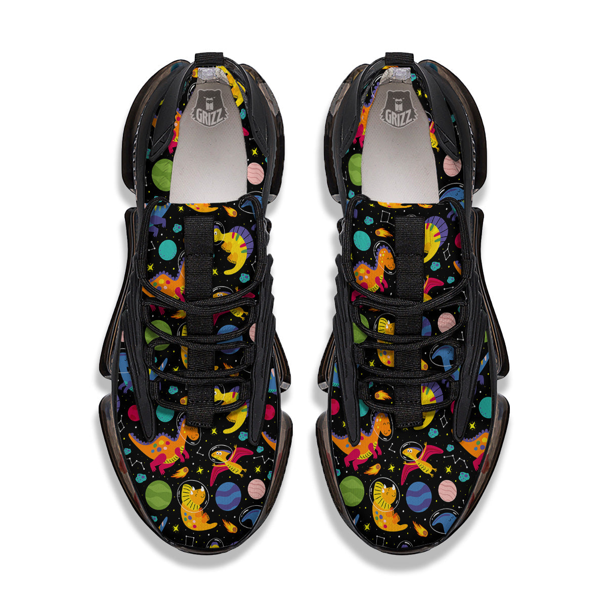 Cute Dinosaurs In Space Print Pattern Black Gym Shoes-grizzshop