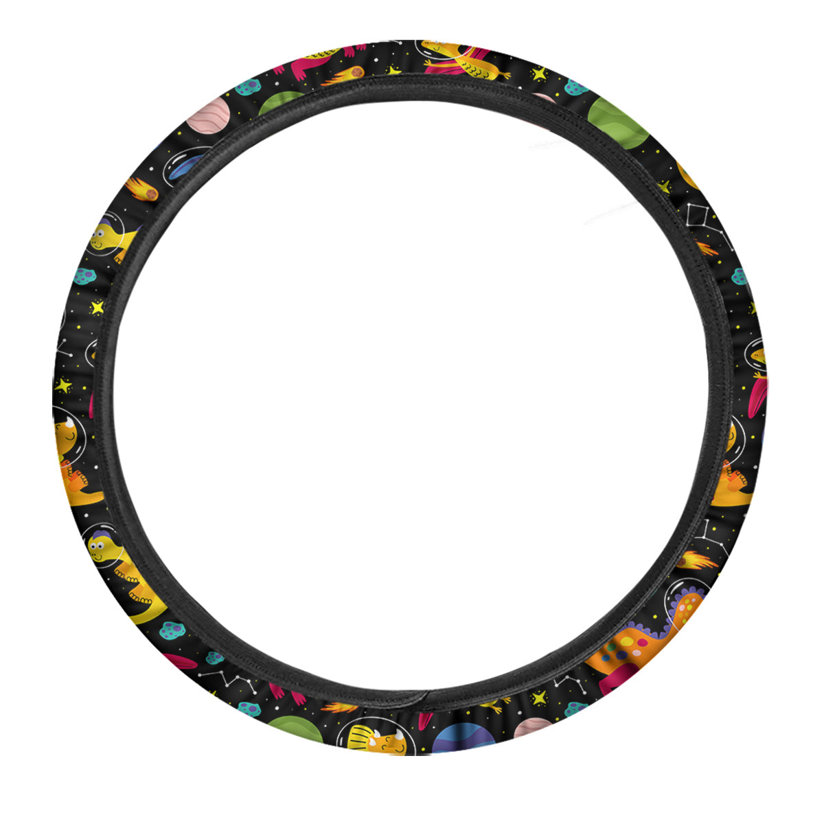 Cute Dinosaurs In Space Print Pattern Car Steering Wheel Cover-grizzshop