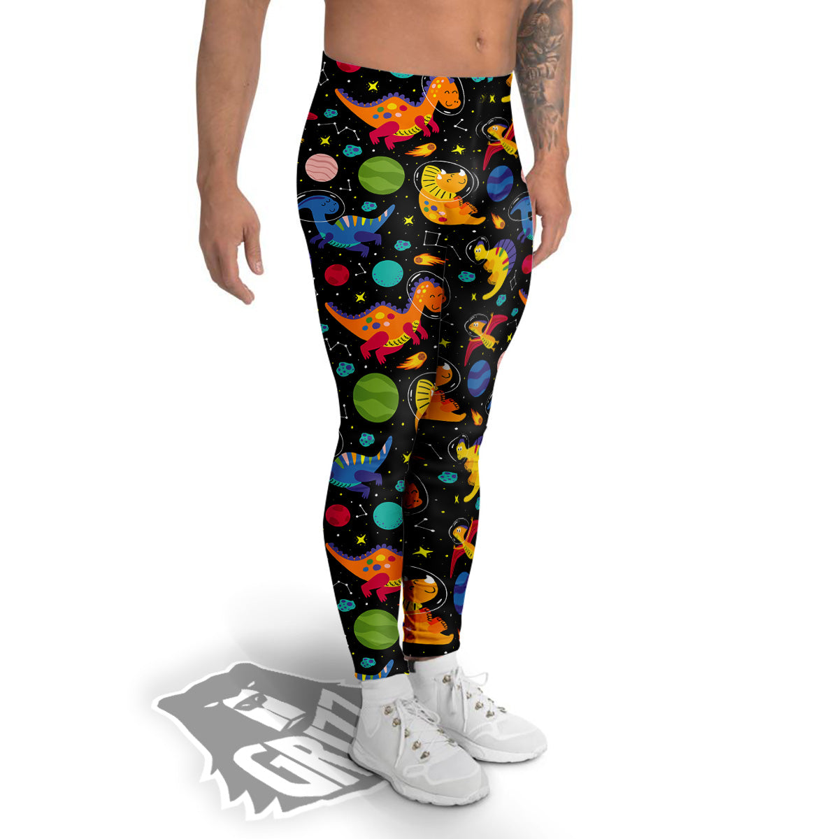 Cute Dinosaurs In Space Print Pattern Men's Leggings-grizzshop