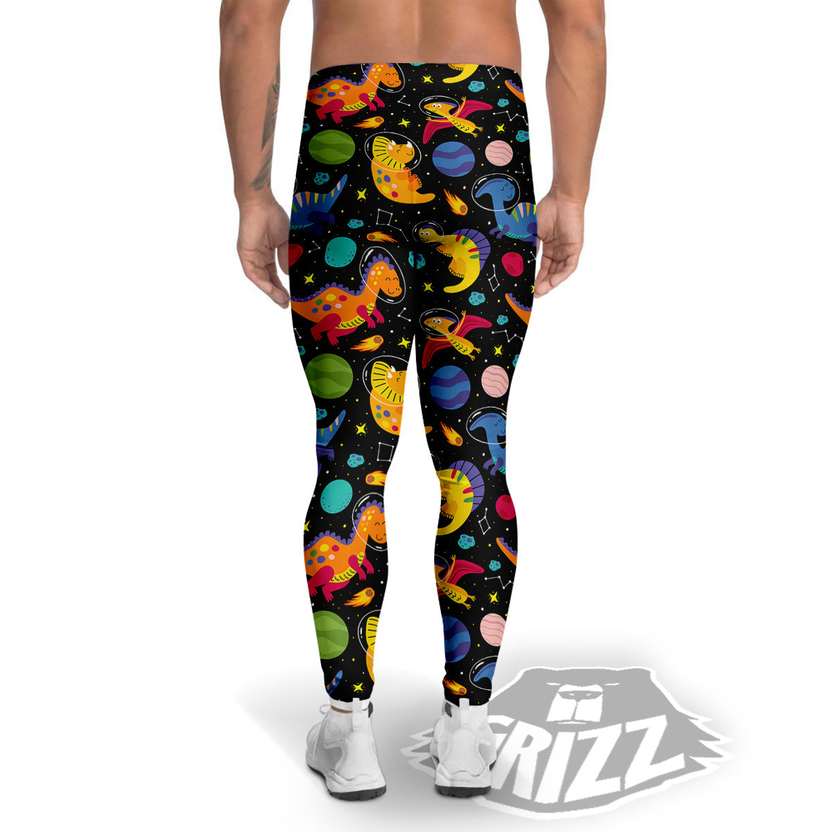 Cute Dinosaurs In Space Print Pattern Men's Leggings-grizzshop