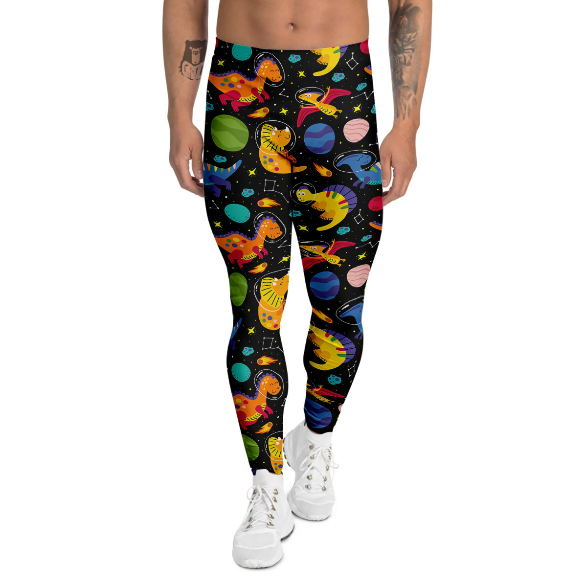 Cute Dinosaurs In Space Print Pattern Men's Leggings-grizzshop