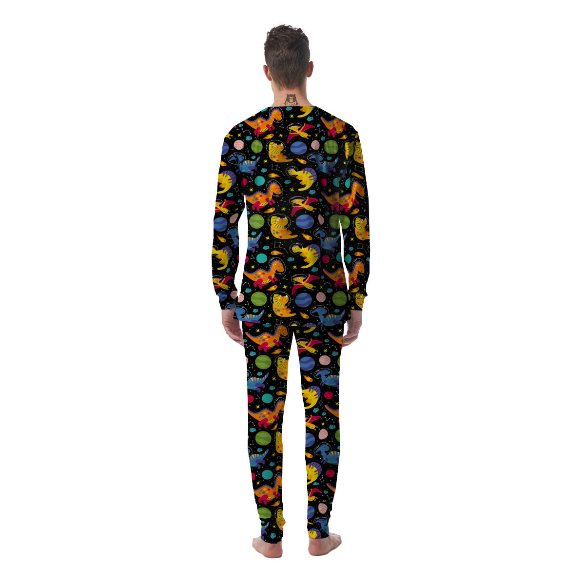 Cute Dinosaurs In Space Print Pattern Men's Pajamas-grizzshop