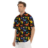 Cute Dinosaurs In Space Print Pattern Men's Short Sleeve Shirts-grizzshop