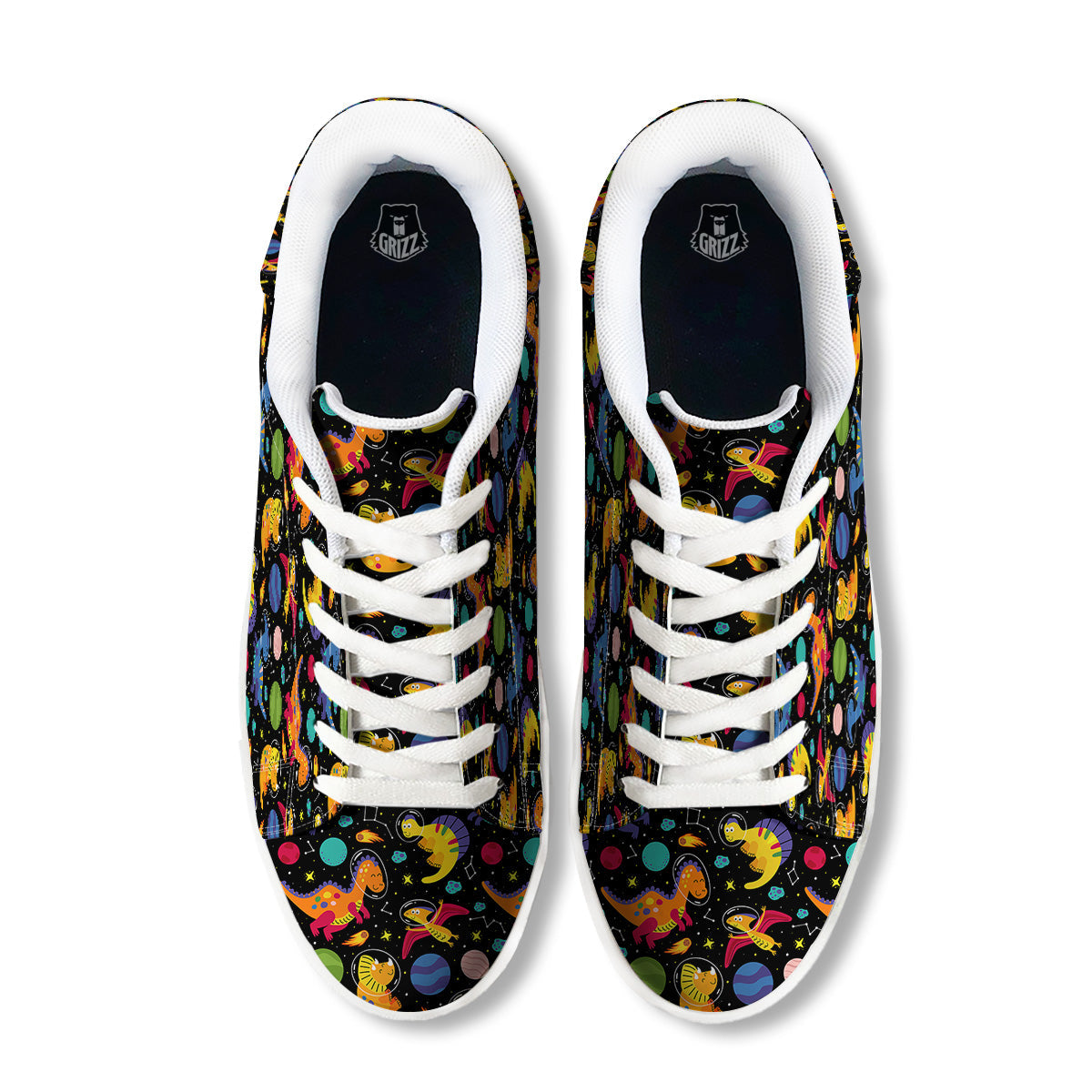 Cute Dinosaurs In Space Print Pattern White Low Top Sneakers-grizzshop