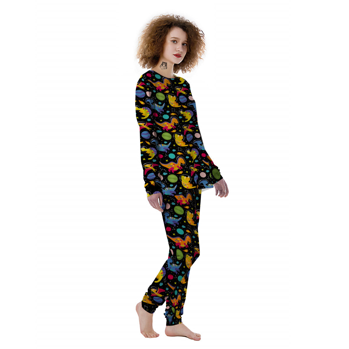 Cute Dinosaurs In Space Print Pattern Women's Pajamas-grizzshop