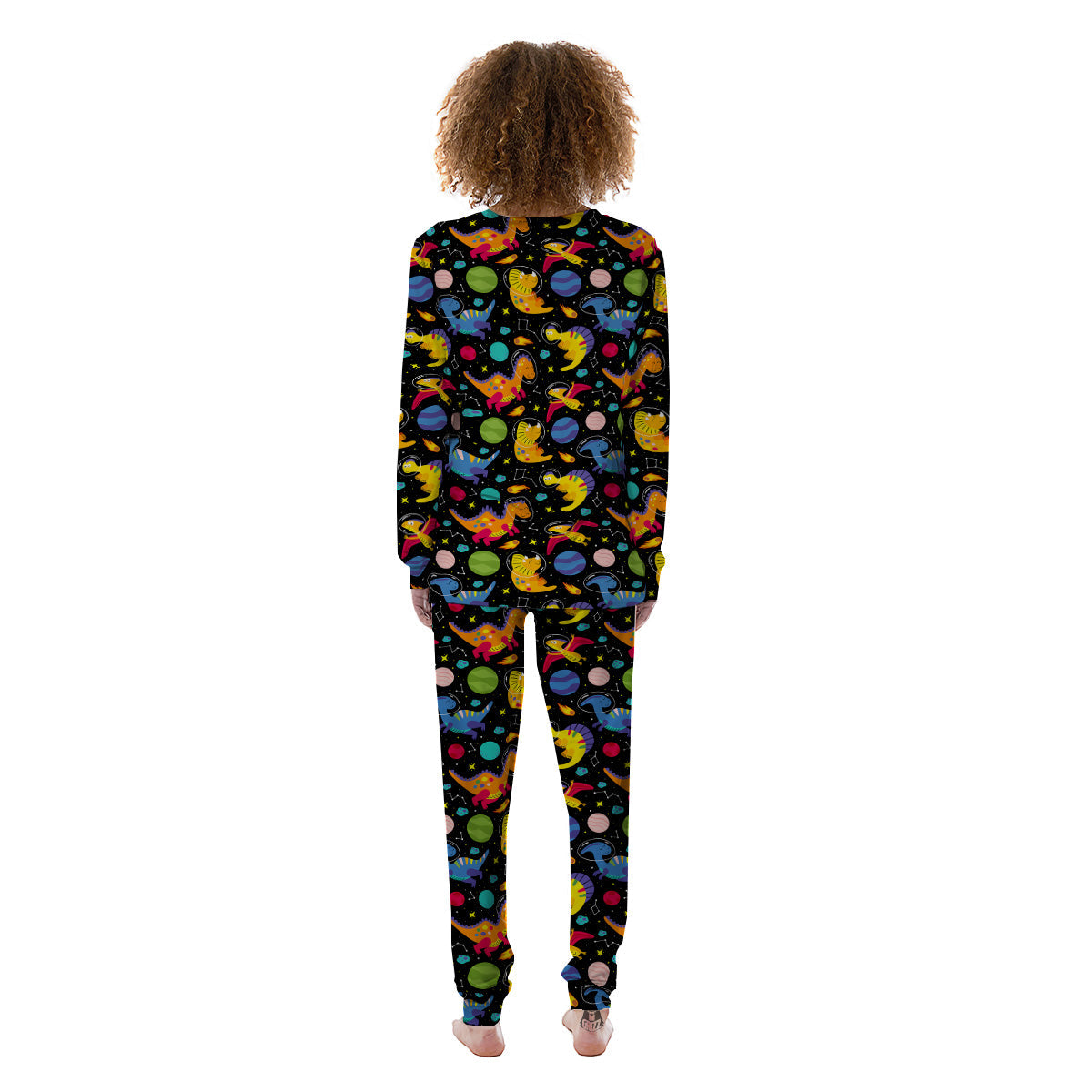 Cute Dinosaurs In Space Print Pattern Women's Pajamas-grizzshop