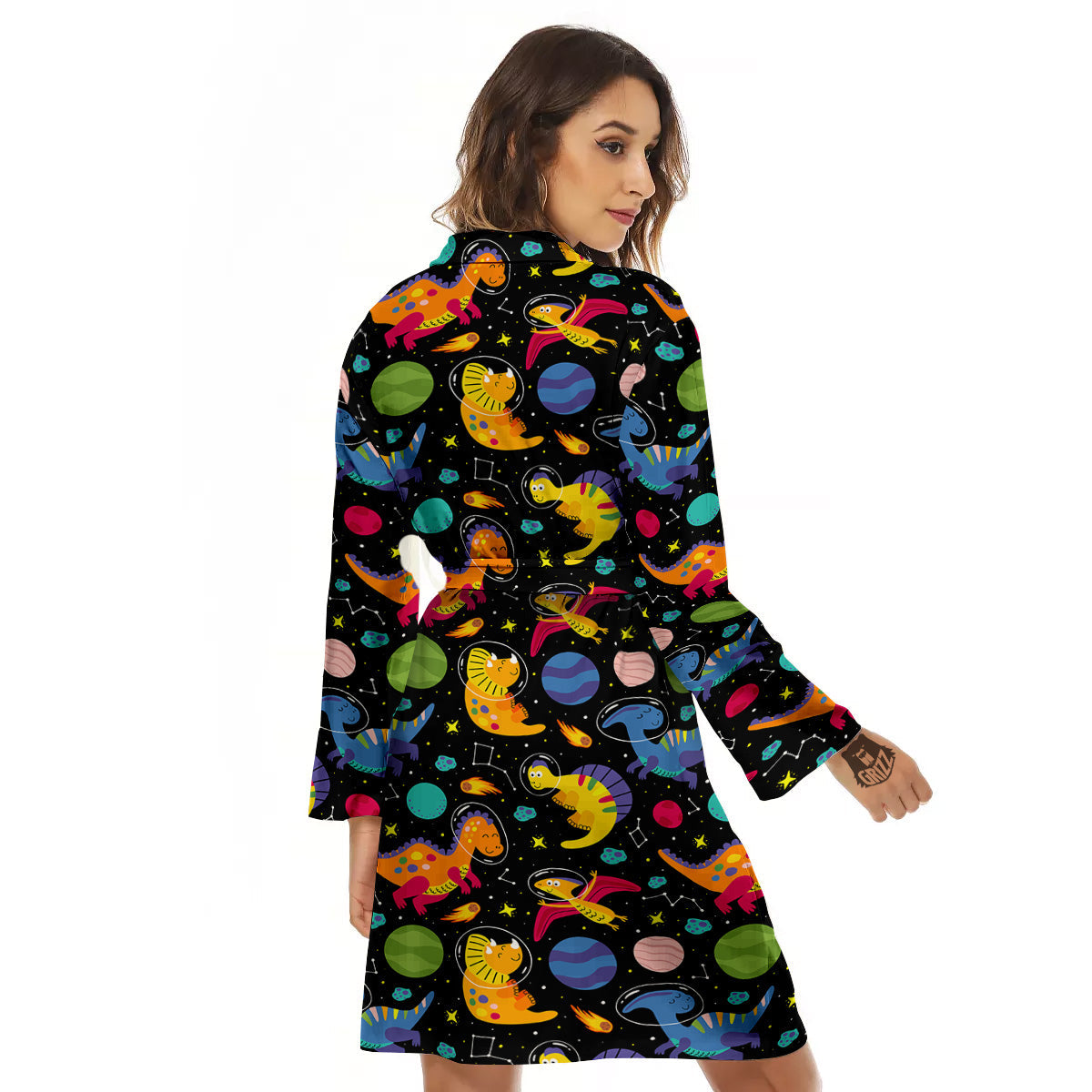 Cute Dinosaurs In Space Print Pattern Women's Robe-grizzshop
