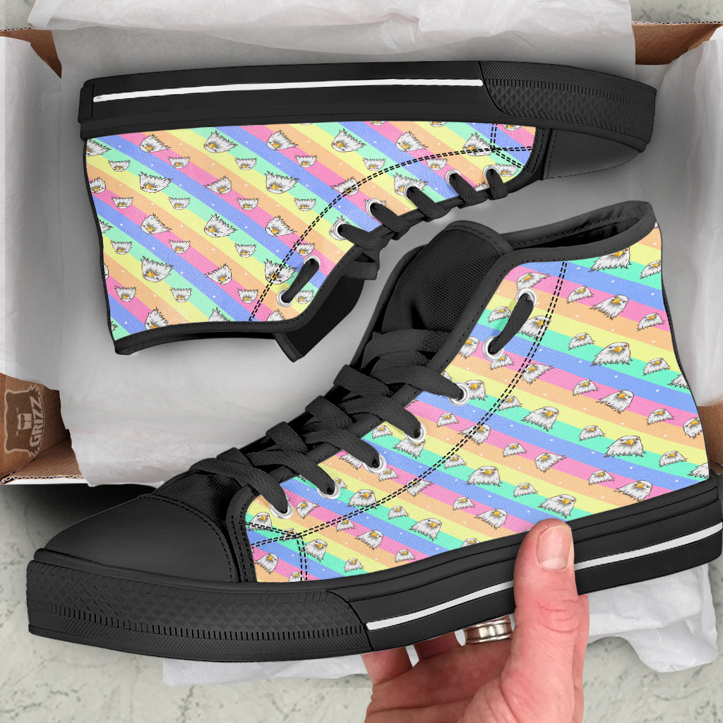 Cute Eagle Rainbow Print Pattern Black High Top Shoes-grizzshop