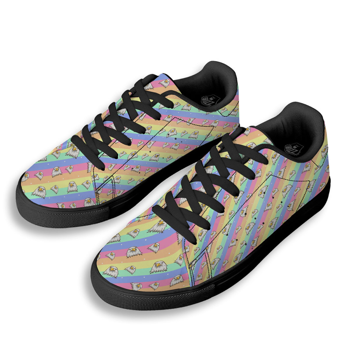 Cute Eagle Rainbow Print Pattern Black Low Top Sneakers-grizzshop