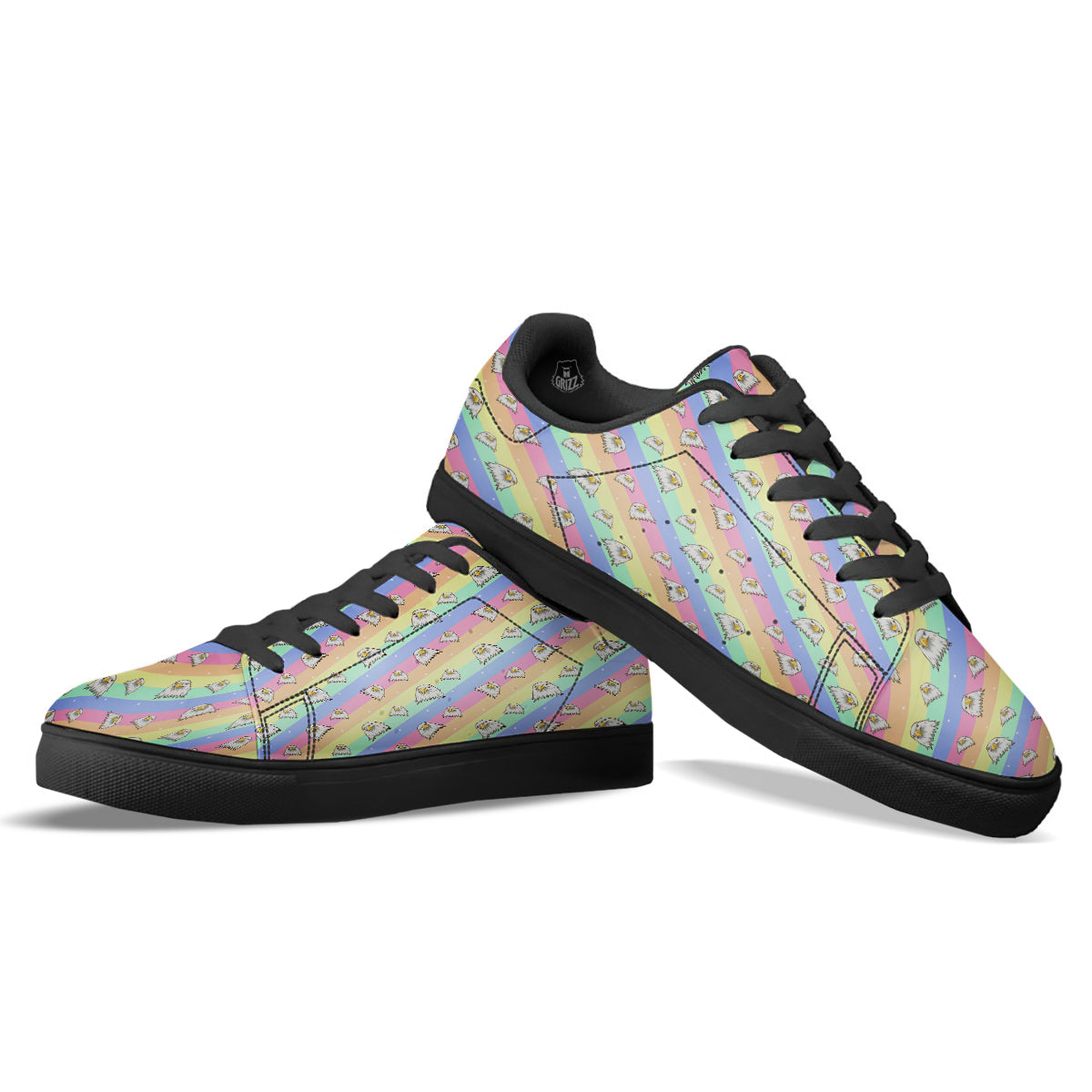 Cute Eagle Rainbow Print Pattern Black Low Top Sneakers-grizzshop