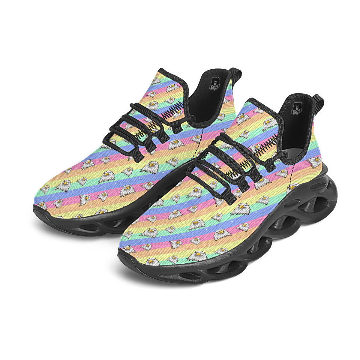 Cute Eagle Rainbow Print Pattern Black Running Shoes-grizzshop