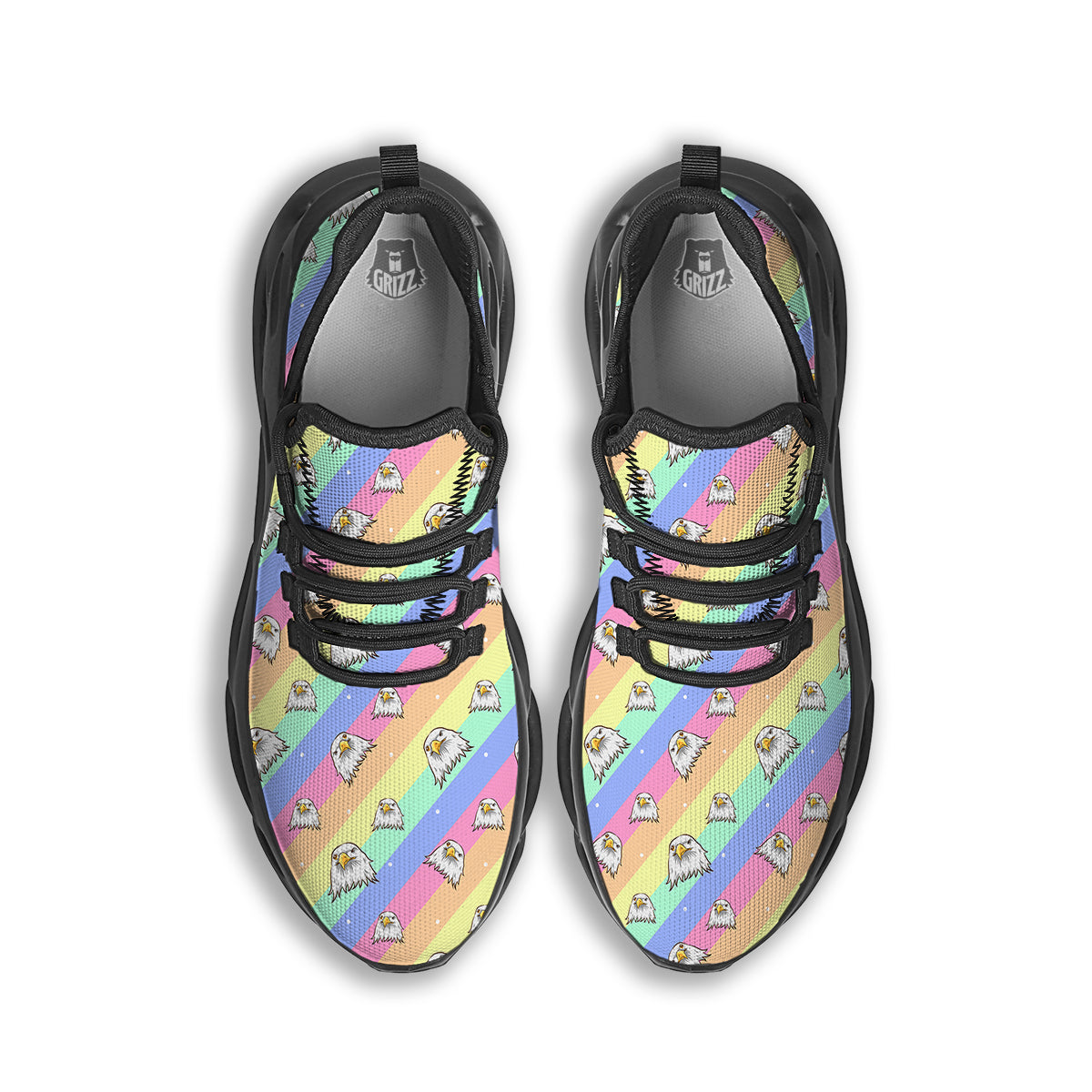 Cute Eagle Rainbow Print Pattern Black Running Shoes-grizzshop