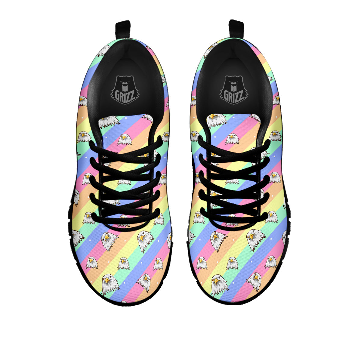 Cute Eagle Rainbow Print Pattern Black Sneaker-grizzshop