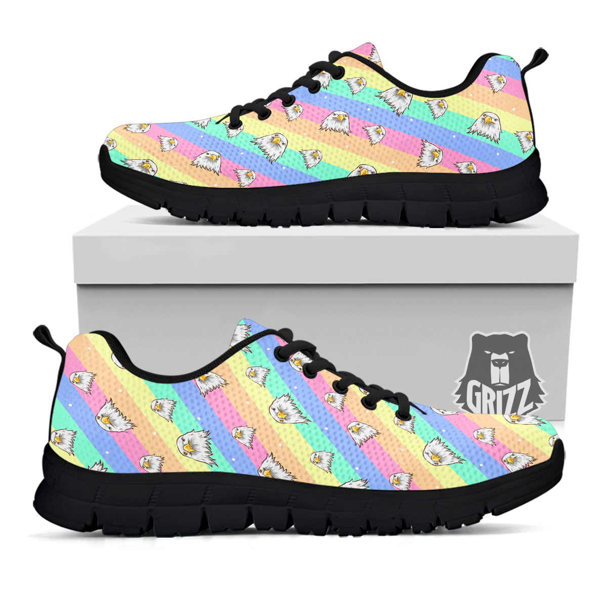Cute Eagle Rainbow Print Pattern Black Sneaker-grizzshop