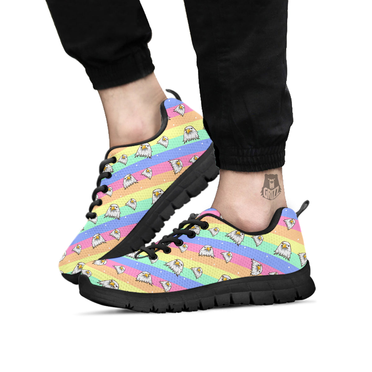 Cute Eagle Rainbow Print Pattern Black Sneaker-grizzshop