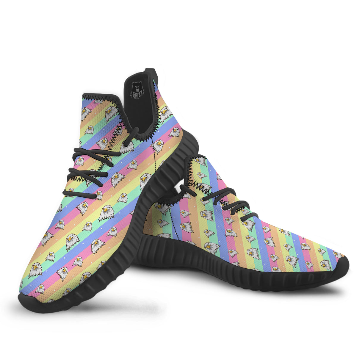 Cute Eagle Rainbow Print Pattern Black Walking Shoes-grizzshop